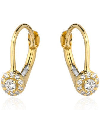 Flower earrings with zirconia in a golden circle