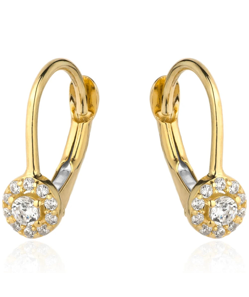 Flower earrings with zirconia in a golden circle