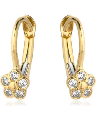 Gold flower earrings set with cubic zirconia