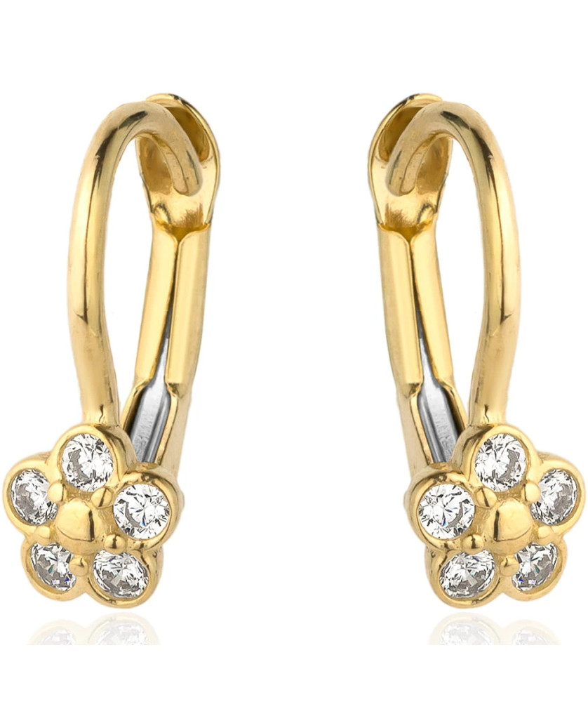 Gold flower earrings set with cubic zirconia