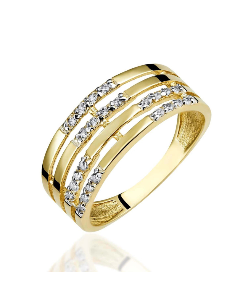 Wide 14k Gold Ring With Cubic Zirconia – Elegant Women’s Gold Ring