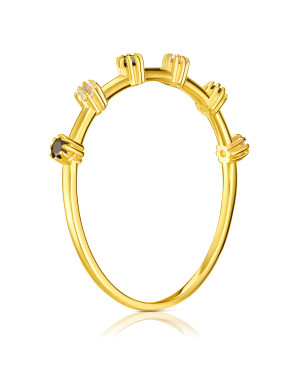 Gold ring with black and white zirconia