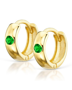 Gold hoop earrings green zirconia