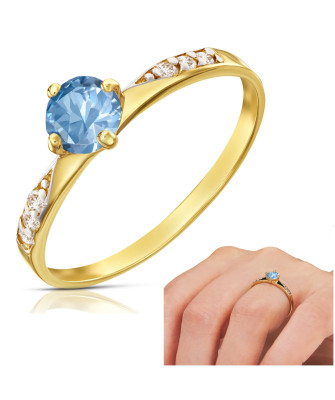 Gold engagement ring 14k blue stone