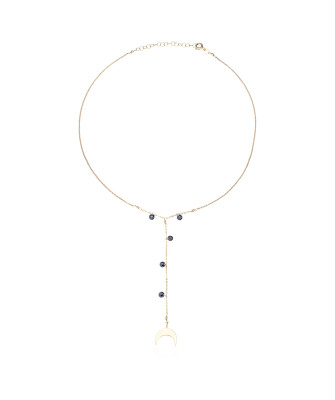 Gold-plated necklace black stones MOON