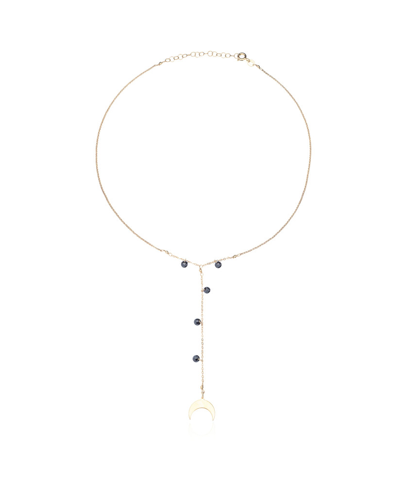 Gold-plated necklace black stones MOON