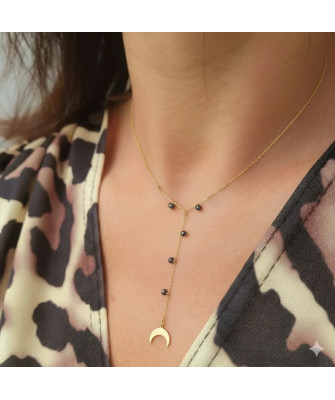 Gold-plated necklace black stones MOON