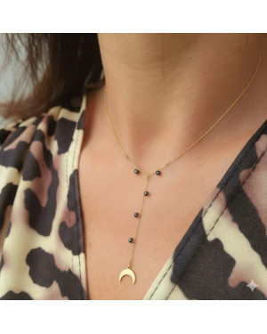 Gold-plated necklace black stones MOON