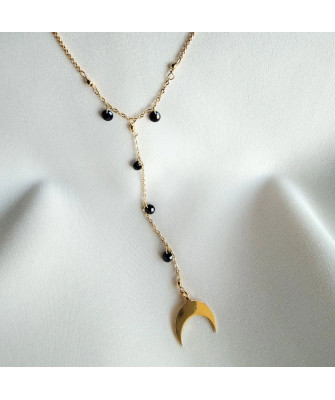 Gold-plated necklace black stones MOON