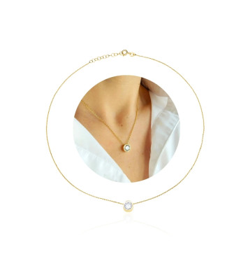 Gold-Plated Silver Necklace with Cubic Zirconia Circle 45cm