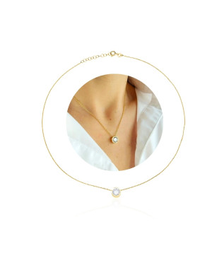 Gold-Plated Silver Necklace with Cubic Zirconia Circle 45cm
