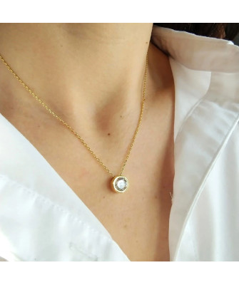 Gold-Plated Silver Necklace with Cubic Zirconia Circle 45cm