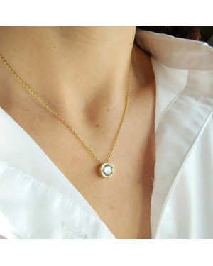 Gold-Plated Silver Necklace with Cubic Zirconia Circle 45cm