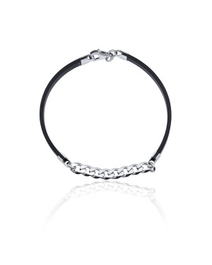 Men's silver bracelet curb black strap
