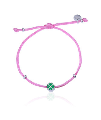 Silver bracelet PINK string CLOVER