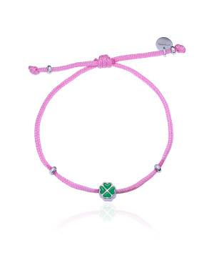 Silver bracelet PINK string CLOVER