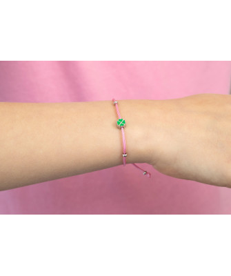 Silver bracelet PINK string CLOVER