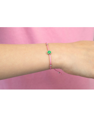 Silver bracelet PINK string CLOVER