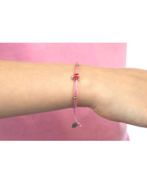 Silver bracelet PINK string LADYBUG
