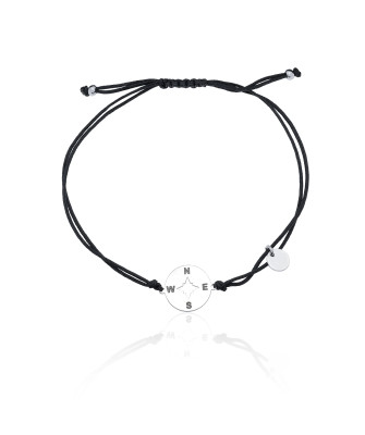 Silver bracelet BLACK string ROSE OF THE WINDS
