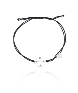 Silver bracelet BLACK string ROSE OF THE WINDS
