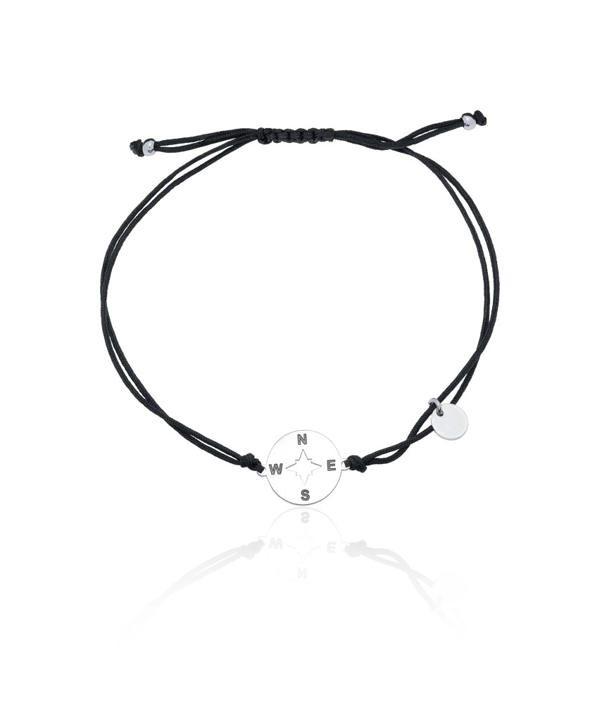 Silver bracelet BLACK string ROSE OF THE WINDS