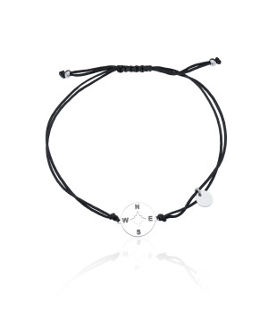 Silver bracelet BLACK string ROSE OF THE WINDS