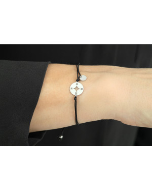 Silver bracelet BLACK string ROSE OF THE WINDS