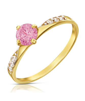 Gold engagement ring with pink stone