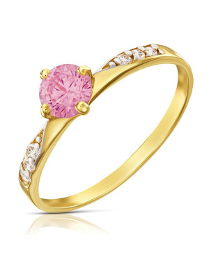 Gold engagement ring with pink stone