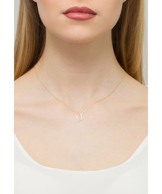 Gold pendant 14k (14k) small M diamond