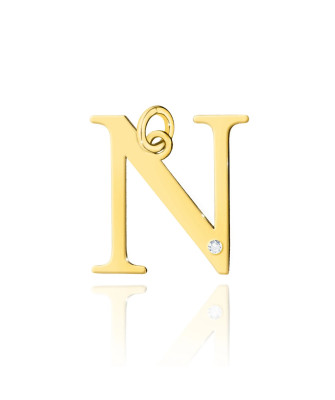Gold pendant 14k (14k) small N diamond