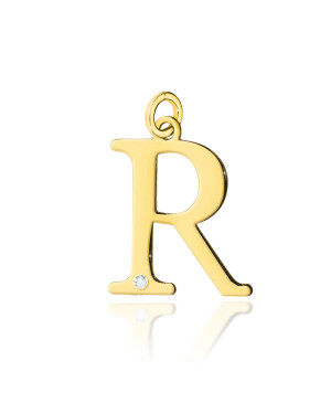 Gold pendant 14k (14k) small R diamond