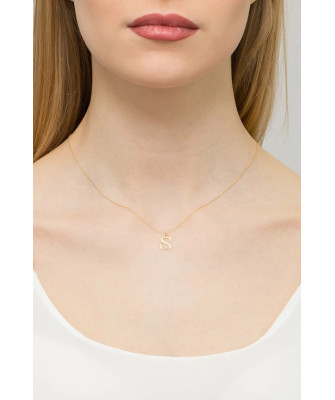 Gold pendant 14k (14k) small S diamond