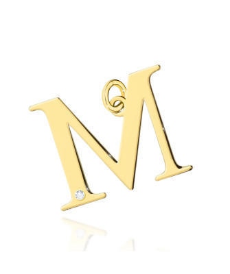 Gold pendant 14k (14k) large M diamond