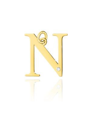 Gold pendant 14k (14k) large N diamond