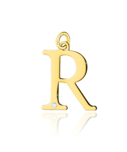 Gold pendant 14k (14k) large R diamond