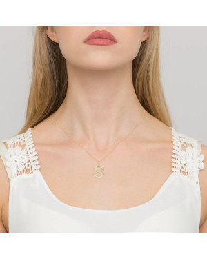 Gold pendant 14k (14k) large S diamond