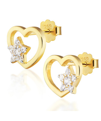 Gold heart earrings with star 14k