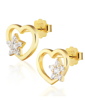 Gold heart earrings with star 14k