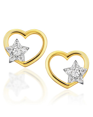 Gold heart earrings with star 14k