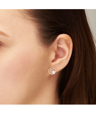 Gold heart earrings with star 14k
