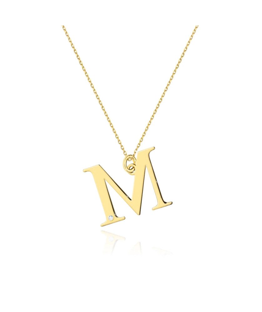Gold celebrity necklace 14k (14k) small M diamond