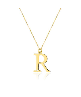 Gold celebrity necklace 14k (14k) small R diamond