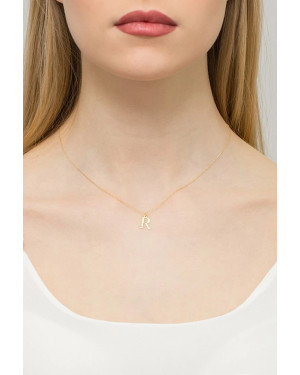 Gold celebrity necklace 14k (14k) small R diamond