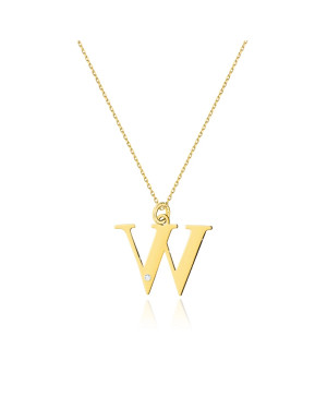 Gold celebrity necklace 14k (14k) small W diamond