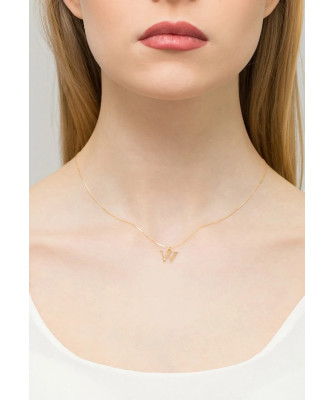 Gold celebrity necklace 14k (14k) small W diamond