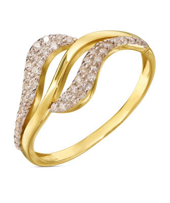 14k gold ring wave white stones