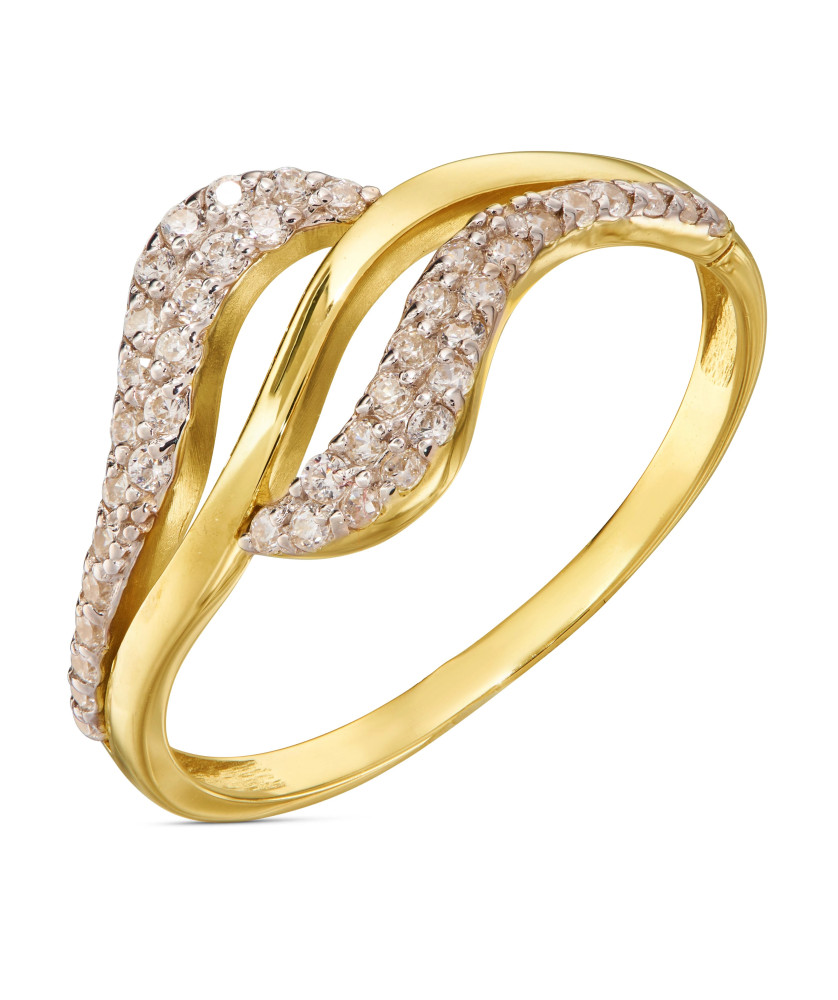 14k gold ring wave white stones