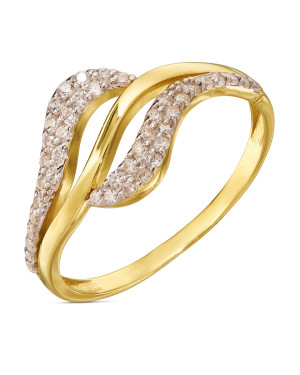 14k gold ring wave white stones
